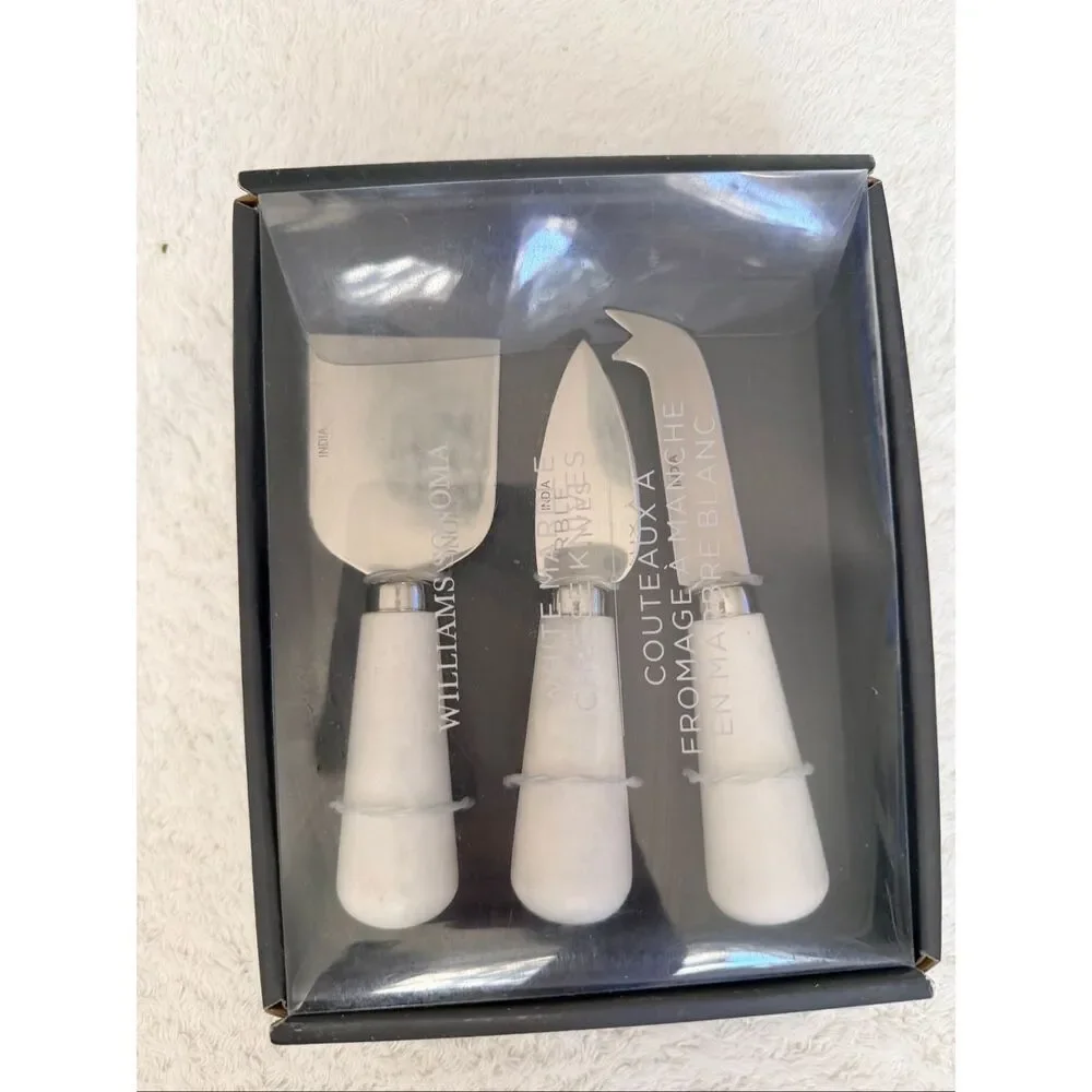 Williams Sonoma White Marble Cheese Knife Set of 3 Stainless Steel Serving Knive